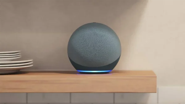 amazon echo 4th generation review with lexa main view twilight blue on kitchen shelf